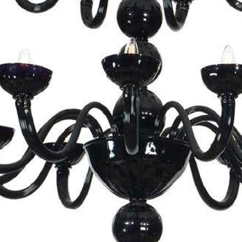 "Micah" Murano glass chandelier with lampshades - 24+16+12+8+4 lights - black