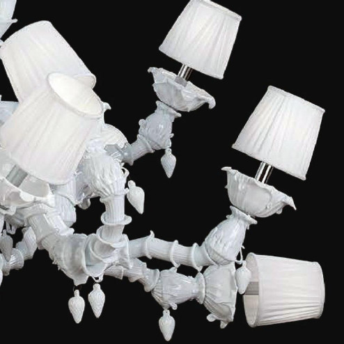 "Theodore" Murano glass chandelier with lampshades - 12+6 lights - white