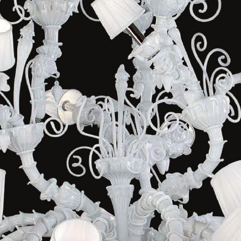 "Theodore" lustre en cristal de Murano avec abat-jour - 12+6 lumières - blanc