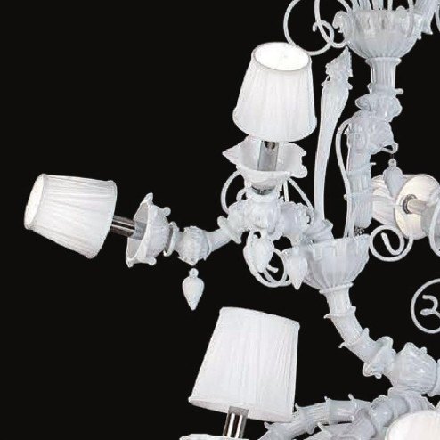 "Theodore" Murano glass chandelier with lampshades - 12+6 lights - white