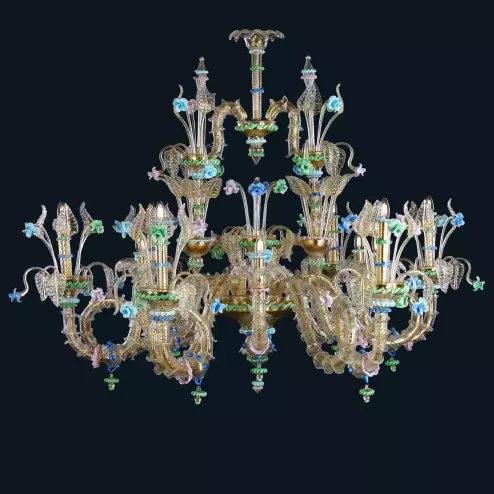 "Shannon" lustre en cristal de Murano - 12 lumières - or et multicolor