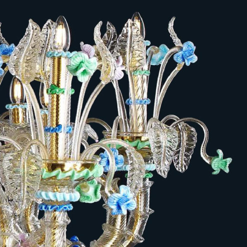 "Shannon" Murano glass chandelier - 12 lights - gold and multicolor