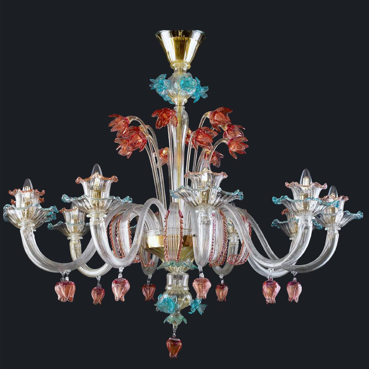 "Evangeline" lampara de araña de Murano - 8 luces - transparente, multicolor y oro