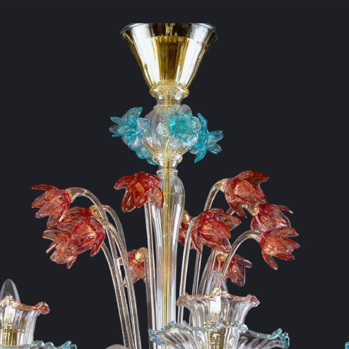 "Evangeline" lustre en cristal de Murano - 8 lumières - transparent, multicolor et or