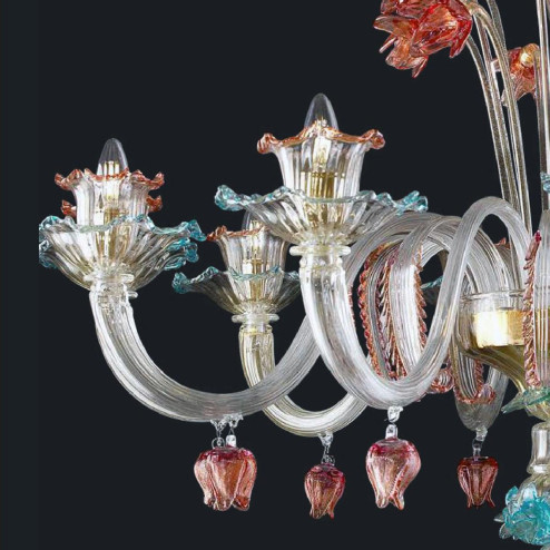"Evangeline" Murano glass chandelier - 8 lights - transparent, multicolor and gold