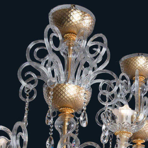 "Cedric" lustre en cristal de Murano - 16+8 lumières - transparent