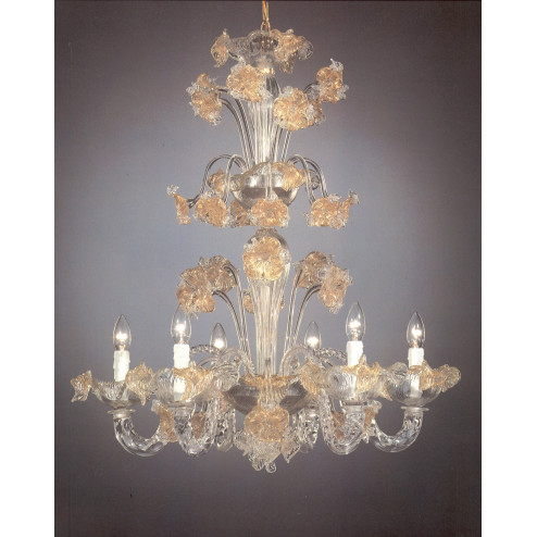 Tiepolo 6 lights Murano chandelier -  transparent gold color