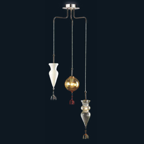 "Noel" lámpara colgante en cristal de Murano - 3 luces - transparente, ámbar y blanco