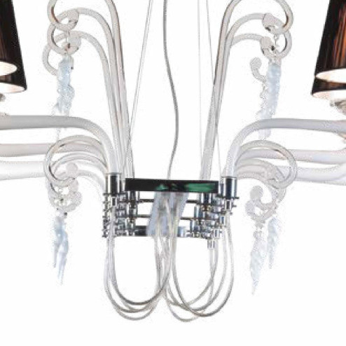 "Constance" Murano glass chandelier with lampshades - 8 lights -  white