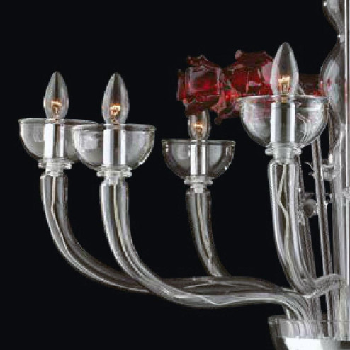 "Ingrid" Murano glas Kronleuchter - 4+4 flammig - transparent und rot