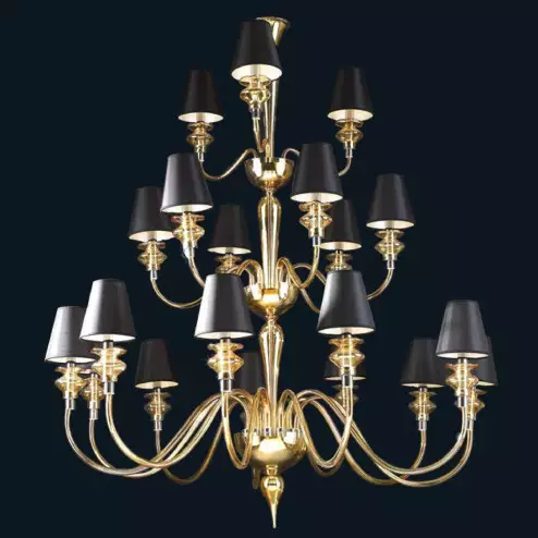 "Cadi" Murano glass chandelier with lampshades - 12+6+3 lights - amber