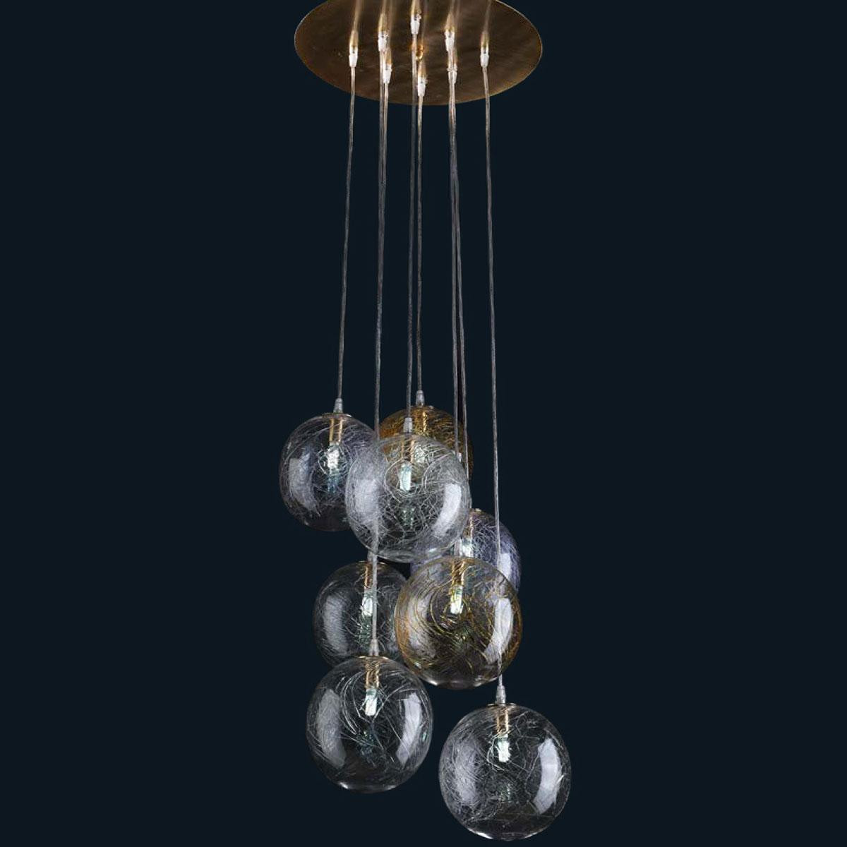 "Celia" suspension en verre de Murano - 8 lumières - transparent et ambre