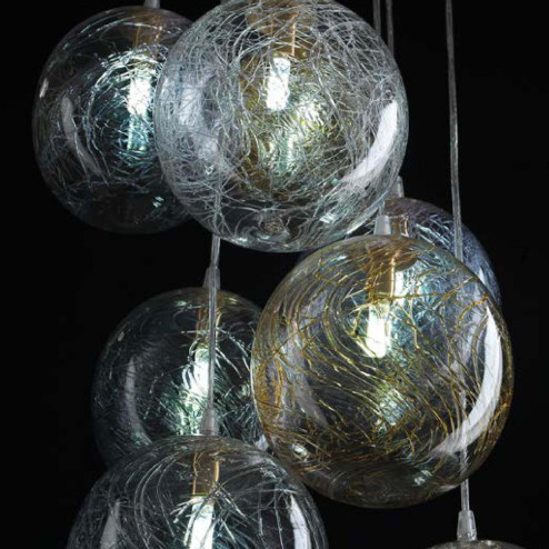 "Celia" suspension en verre de Murano - 8 lumières - transparent et ambre