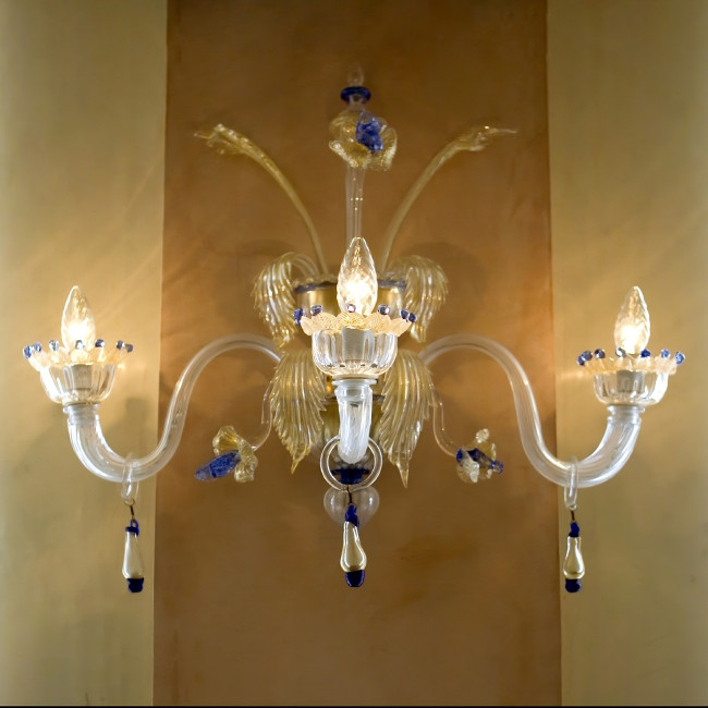 Allegro 3 lumieres applique de Murano - couleur transparent or bleu