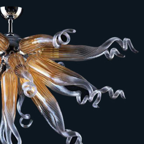 "Ferne" plafonnier en verre de Murano - 6 lumières - ambre