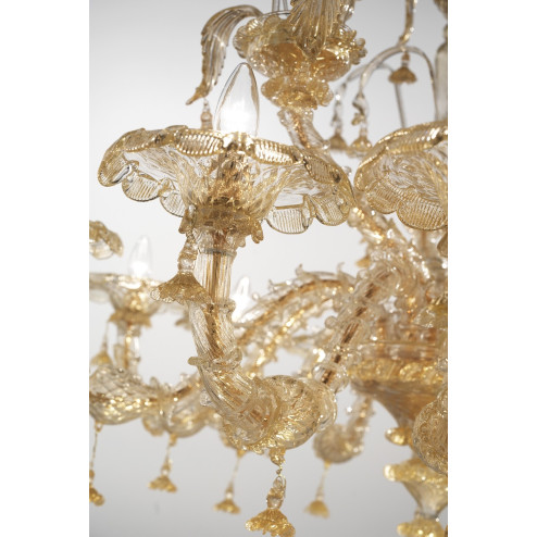Magnifico 2 tier 12+3 lights Murano chandelier entirely gold color