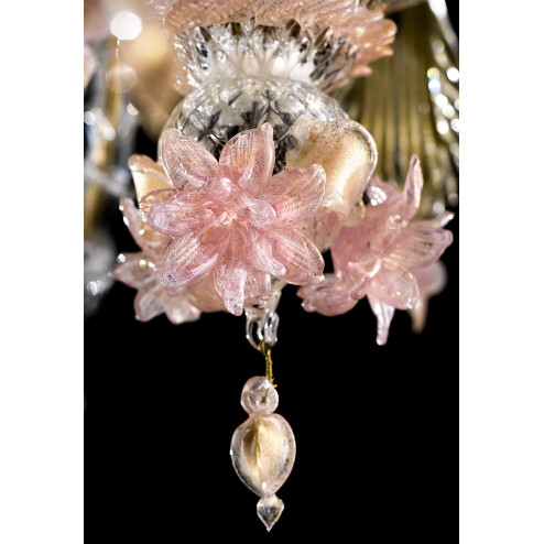 Sissi 6 lights Murano chandelier - transparent gold pink color