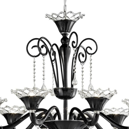 Solenne 8 lights Murano chandelier - black transparent color
