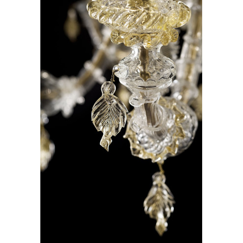 Prezioso 6 lights Murano glass chandelier - transparent gold color