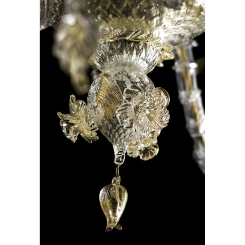 Prezioso 6 flammig Murano glas Kronleuchter - transparent gold farbe