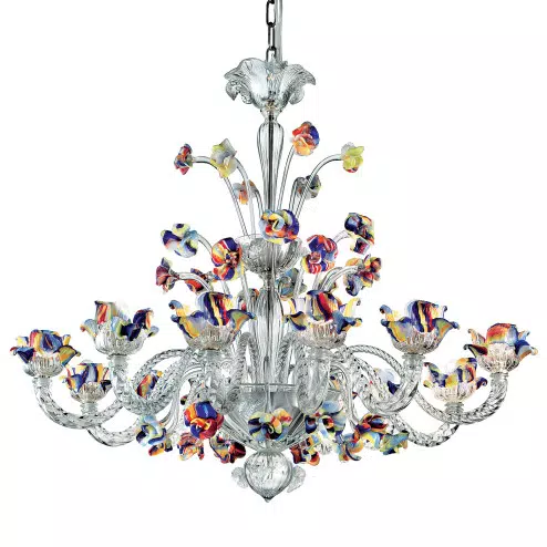 Cristallo 12 lights Murano chandelier - transparent polychrome color