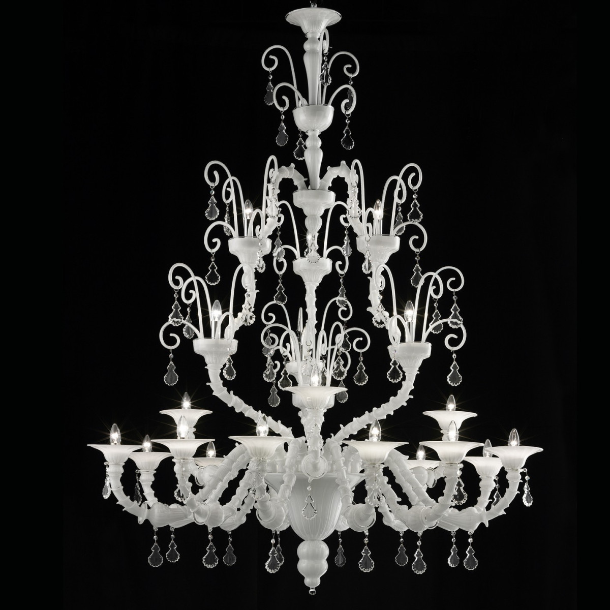 Inverno white Murano glass chandelier - 12+3 lights - white transparent
