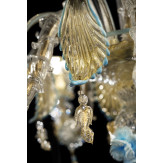Primavera araña de cristal de Murano 8 luces - color transparente oro azul