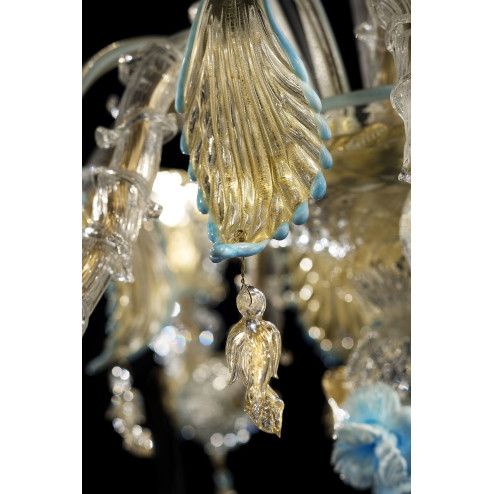 Primavera 8 lights Murano glass chandelier - transparent gold blue color