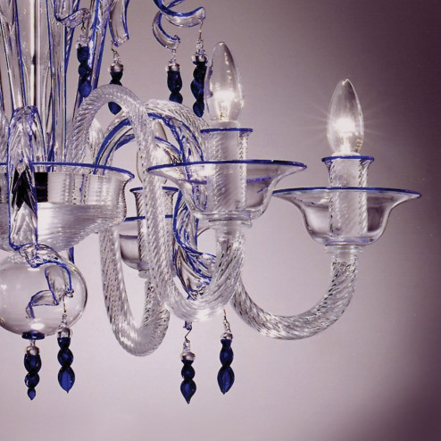 "Zaffiro" lustre en verre de Murano cristal et bleu
