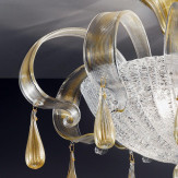 "Irma" lampara de techo de Murano - 3 luces - transparente y oro