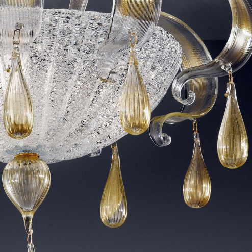 "Irma" plafonnier en verre de Murano - 3 lumières - transparent et or