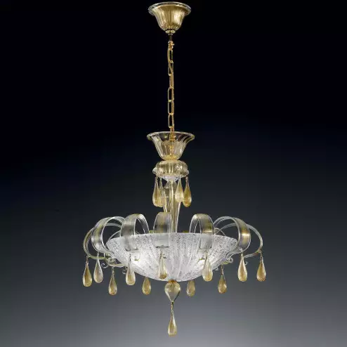 "Irma" Murano glass pendant light - 3 lights - transparent and gold