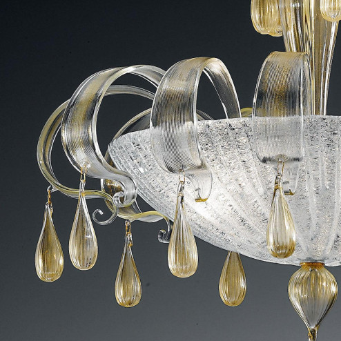 "Irma" suspension en verre de Murano - 3 lumières - transparent et or