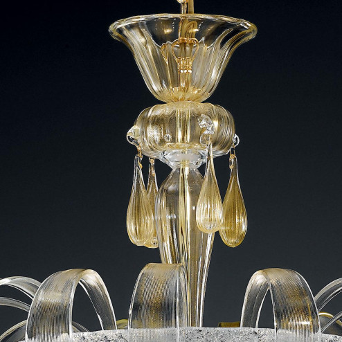 "Irma" Murano glass pendant light - 3 lights - transparent and gold