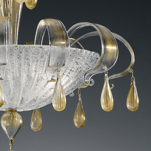 "Irma" Murano glas hangeleuchte - 3 flammig - transparent und gold