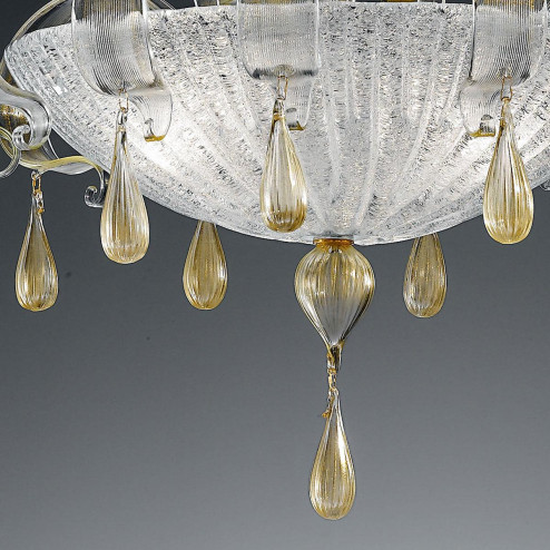 "Irma" suspension en verre de Murano - 3 lumières - transparent et or