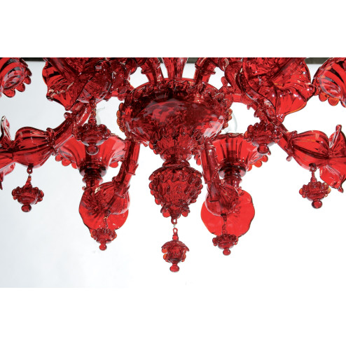 "Granato" lustre en verre de Murano rouge 6 lumières