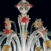 "Rosalba" lampara de araña de Murano - 6 luces - transparente, oro y rojo