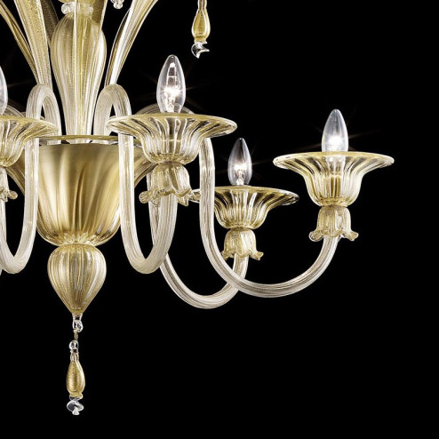 "Incanto" 6 lights Murano glass chandelier - gold and transparent