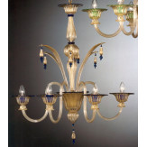 "Incanto" lustre en verre de Murano 6 lumières - or et bleu