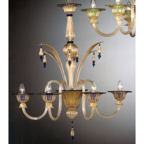 "Incanto" 6 lights Murano glass chandelier - gold and blue