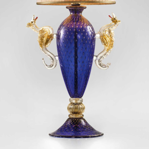 "Bortolo" lampe de table en verre de Murano - 1 lumière - bleu et or