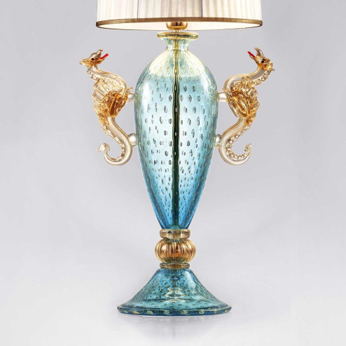 "Bortolo" lampe de table en verre de Murano - 1 lumière - bleu clair et or