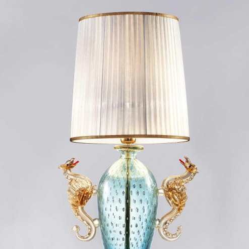 "Bortolo" lampe de table en verre de Murano - 1 lumière - bleu clair et or