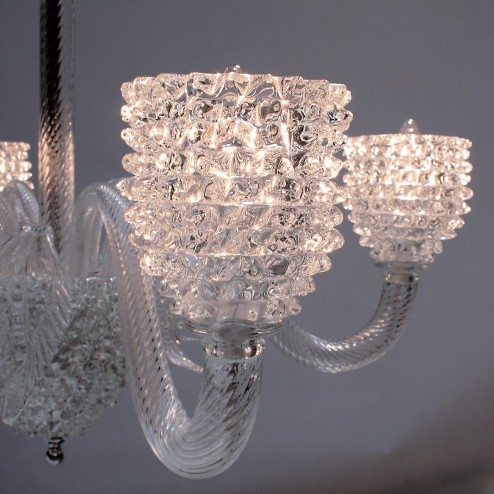 "Ghiaccio" 6 lights transparent and white Murano glass chandelier