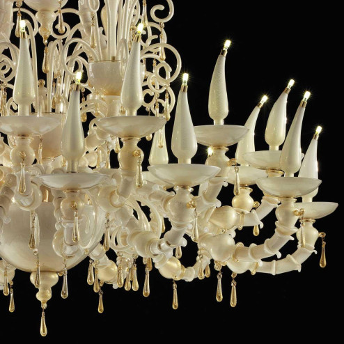 "Nikola" lustre en cristal de Murano - 12+12 lumières - blanc et or