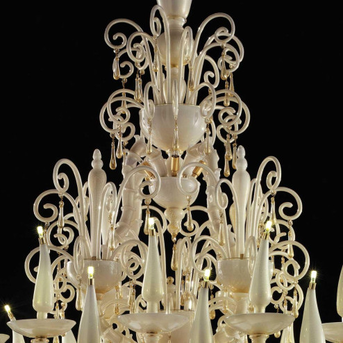 "Nikola" lustre en cristal de Murano - 12+12 lumières - blanc et or