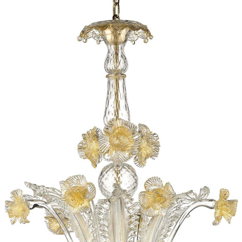 "Bianchina" Murano glass chandelier - 8 lights - transparent and gold