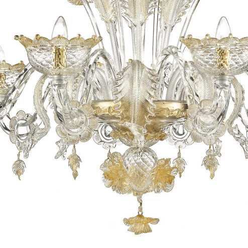 "Bianchina" Murano glass chandelier - 8 lights - transparent and gold