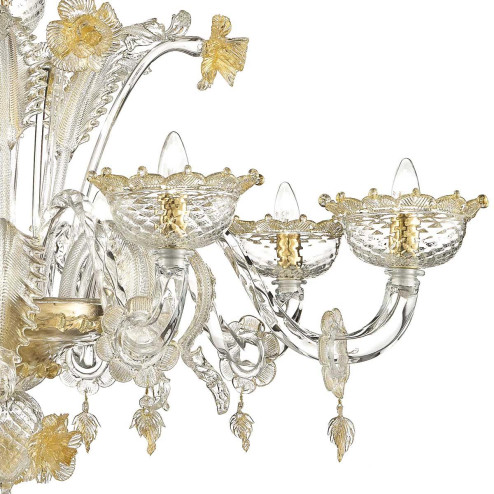 "Bianchina" lustre en cristal de Murano - 8 lumières - transparent et or